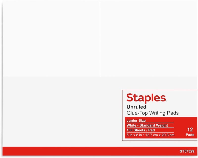 Staples Notepads, 5-inch x 8-inch, Unruled, White, 100 Sheets/Pad, 24/Carton (ST57329/TR573VS) - Image 3